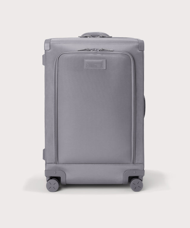 Front view of Sydney checked rolling luggage 28.5” in light grey
